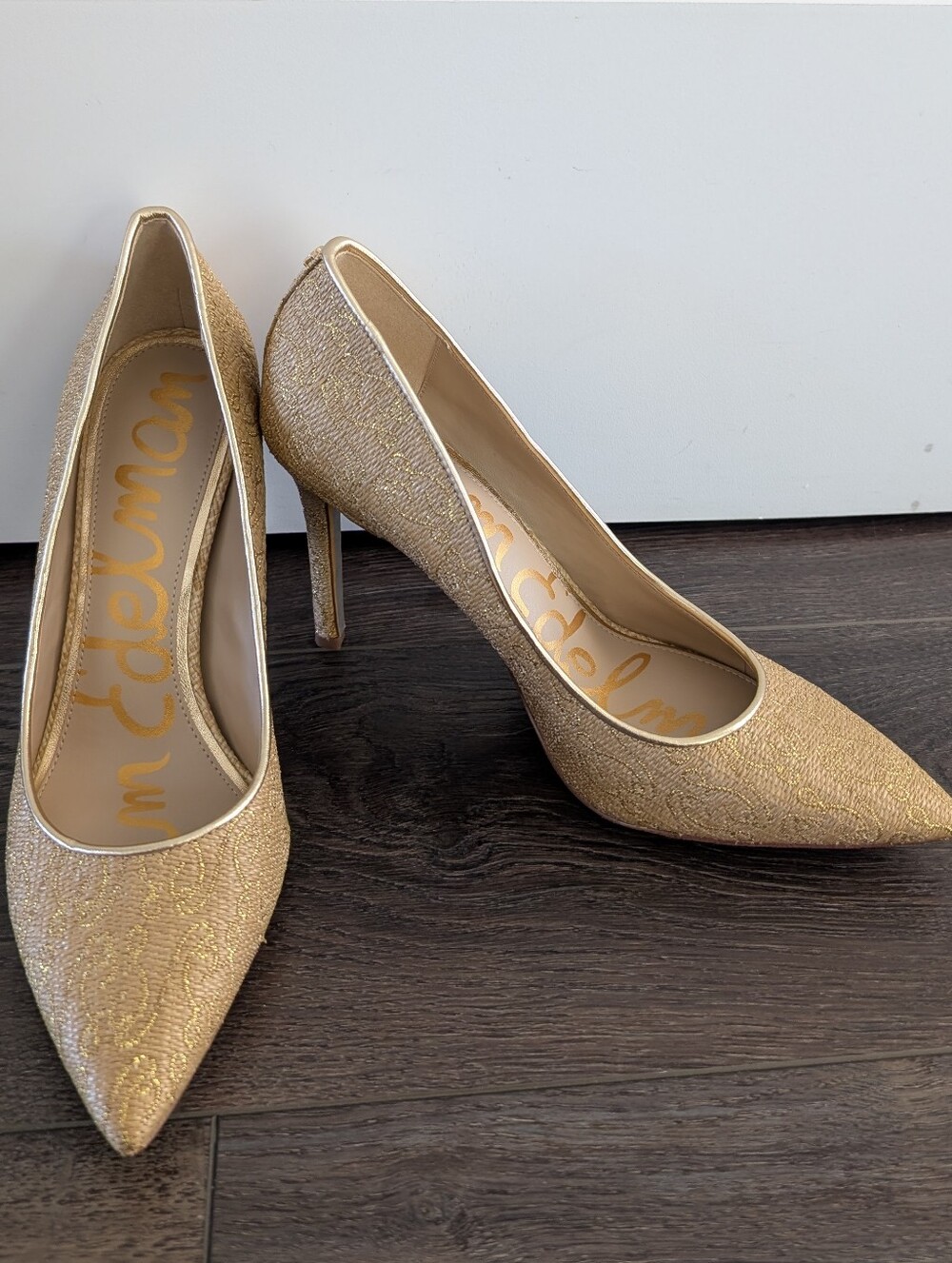 Sam Edelman Gold Glitter Pointed-Toe Stiletto Pumps